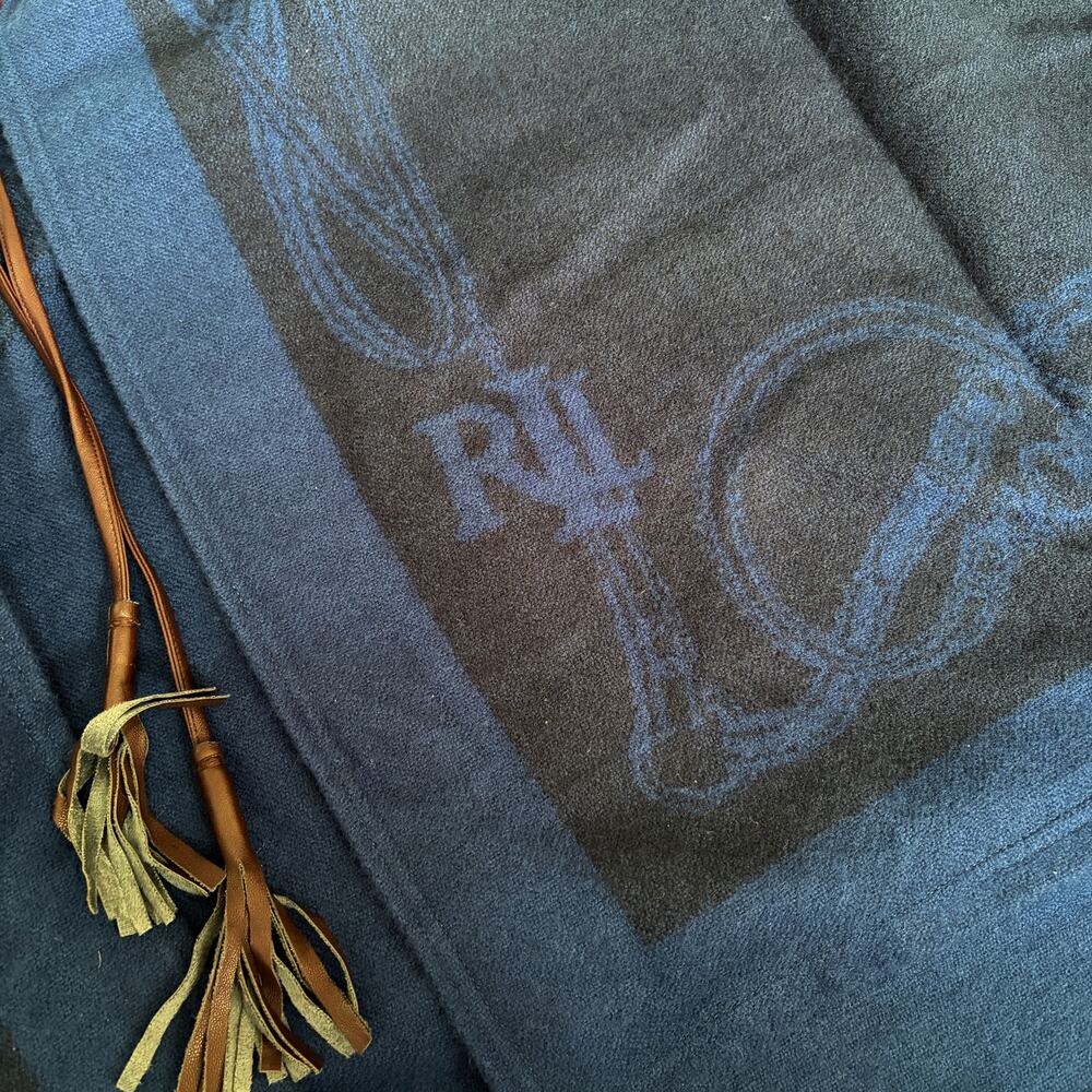 Ralph Lauren Navy Blue Cotton Blend Poncho Wrap - Picture 7 of 11